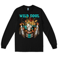 Black Wild Soul Bull Skull Long Sleeve Tee - FaDigitalArtStudio
