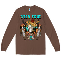 Chestnut Wild Soul Bull Skull Long Sleeve Tee - FaDigitalArtStudio