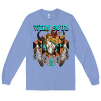 Colony Blue Wild Soul Bull Skull Long Sleeve Tee - FaDigitalArtStudio