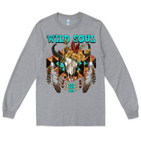 Heather Grey Wild Soul Bull Skull Long Sleeve Tee - FaDigitalArtStudio