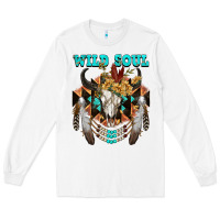 White Wild Soul Bull Skull Long Sleeve Tee - FaDigitalArtStudio