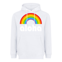 White Aloha Rainbow Hawaii 808 Island Hawaiian Heavyweight Hoodie - linhVisuals