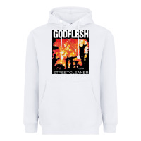 White GODFLESH Streetcleaner Heavyweight Hoodie - linhVisuals