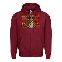 Burgundy reindeer trees background Zipper Hoodie - AdoDesignShop