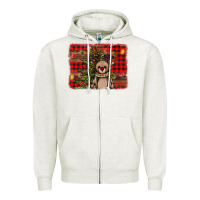 Oatmeal Heather reindeer trees background Zipper Hoodie - AdoDesignShop
