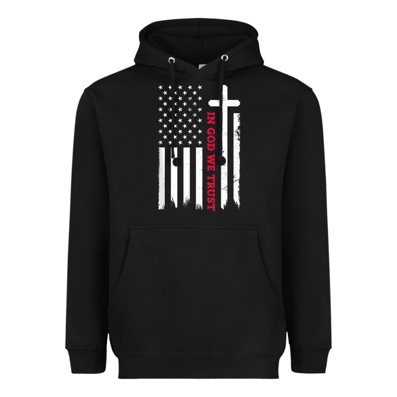 In God We Trust With Patriotic Vintage American Flag T Shirt Heavyweight Hoodie by linhVisuals | Teevron