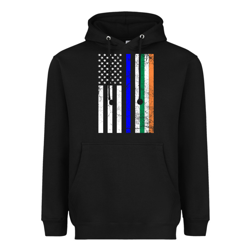 Irish American Flag Thin Blue Line Police St. Patrick's Day Long Sleev Heavyweight Hoodie by linhVisuals | Teevron