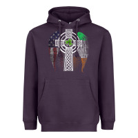 Irish American Usa Flag Celtic Cross St Patrick's Day Premium T Shirt Heavyweight Hoodie | Teevron