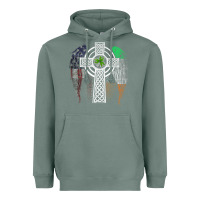Sage irish american usa flag celtic cross st patrick's day premium t shirt Heavyweight Hoodie - linhVisuals