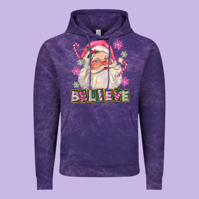 Pink Believe Santa Christmas Vintage Hoodie Designed By Fadigitalartstudio