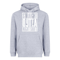 Heather Grey straight outta night shift Heavyweight Hoodie - linhVisuals