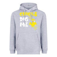 Heather Grey chicks dig me Heavyweight Hoodie - linhVisuals