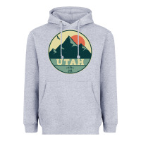 Heather Grey utah retro mountain badge Heavyweight Hoodie - linhVisuals