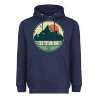 Navy utah retro mountain badge Heavyweight Hoodie - linhVisuals