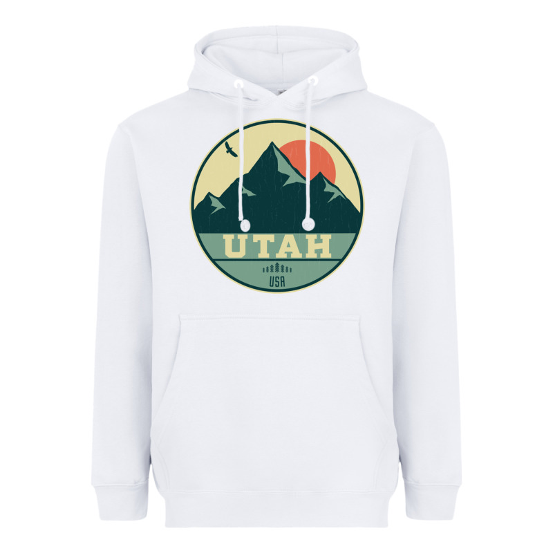 Utah Retro Mountain Badge Heavyweight Hoodie by linhVisuals | Teevron