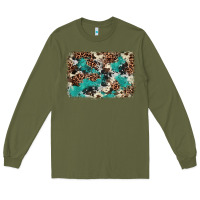 Army Green Cowhide Turquoise Glitter Long Sleeve Tee - FaDigitalArtStudio
