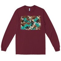Burgundy Cowhide Turquoise Glitter Long Sleeve Tee - FaDigitalArtStudio