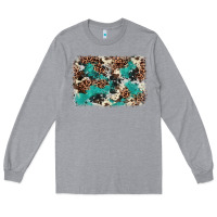 Heather Grey Cowhide Turquoise Glitter Long Sleeve Tee - FaDigitalArtStudio