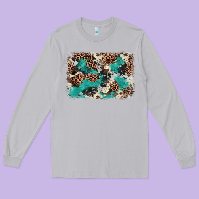 Cowhide Turquoise Glitter Long Sleeve Tee Designed By Fadigitalartstudio