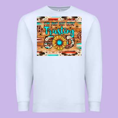 I'm Just Out Here Trusting God Premium Sweatshirt Designed By Jahusdesignshop