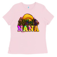 Bubblegum Pink softball nana Ladies Tee - OliviaCreatesArt