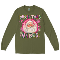 Army Green Pink Christmas Vibes Santa Long Sleeve Tee - FaDigitalArtStudio