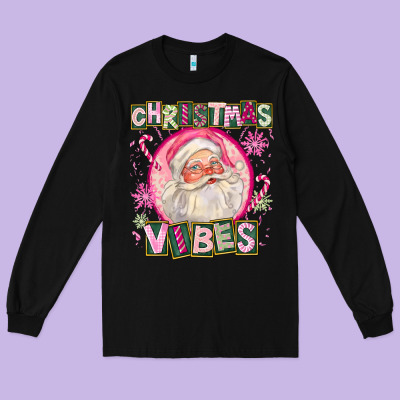 Pink Christmas Vibes Santa Long Sleeve Tee Designed By Fadigitalartstudio