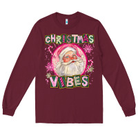 Burgundy Pink Christmas Vibes Santa Long Sleeve Tee - FaDigitalArtStudio