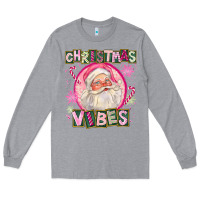 Heather Grey Pink Christmas Vibes Santa Long Sleeve Tee - FaDigitalArtStudio