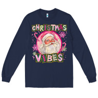 Navy Pink Christmas Vibes Santa Long Sleeve Tee - FaDigitalArtStudio