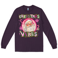 Plum Pink Christmas Vibes Santa Long Sleeve Tee - FaDigitalArtStudio