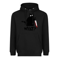 Black Halloween Cat With Knife What Heavyweight Hoodie - linhVisuals
