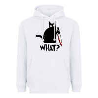 White Halloween Cat With Knife What Heavyweight Hoodie - linhVisuals