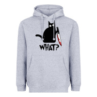 Heather Grey Halloween Cat With Knife What Heavyweight Hoodie - linhVisuals