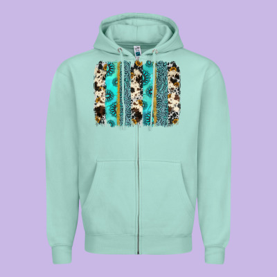 Gemstone Sunflower Cowhide Brushstroke Zipper Hoodie Designed By Adodesignshop