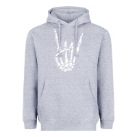 Heather Grey rock on skeleton hand Heavyweight Hoodie - linhVisuals