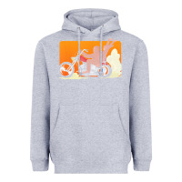 Heather Grey bigfoot t  shirt bigfoot riding motorcycle for biker sasquatch chick t Heavyweight Hoodie - linhVisuals