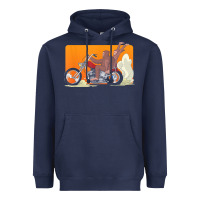 Navy bigfoot t  shirt bigfoot riding motorcycle for biker sasquatch chick t Heavyweight Hoodie - linhVisuals