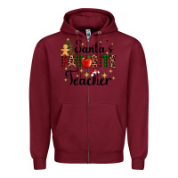 Burgundy santa's favorite teacher Zipper Hoodie - AdoDesignShop