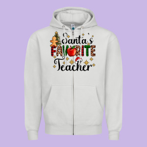 Santa's Favorite Teacher Zipper Hoodie Designed By Adodesignshop