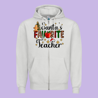 Santa's Favorite Teacher Zipper Hoodie Designed By Adodesignshop