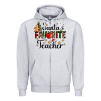 Heather Grey santa's favorite teacher Zipper Hoodie - AdoDesignShop