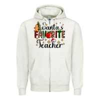 Oatmeal Heather santa's favorite teacher Zipper Hoodie - AdoDesignShop