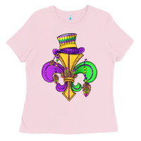 Bubblegum Pink fleur de lis Ladies Tee - OliviaCreatesArt