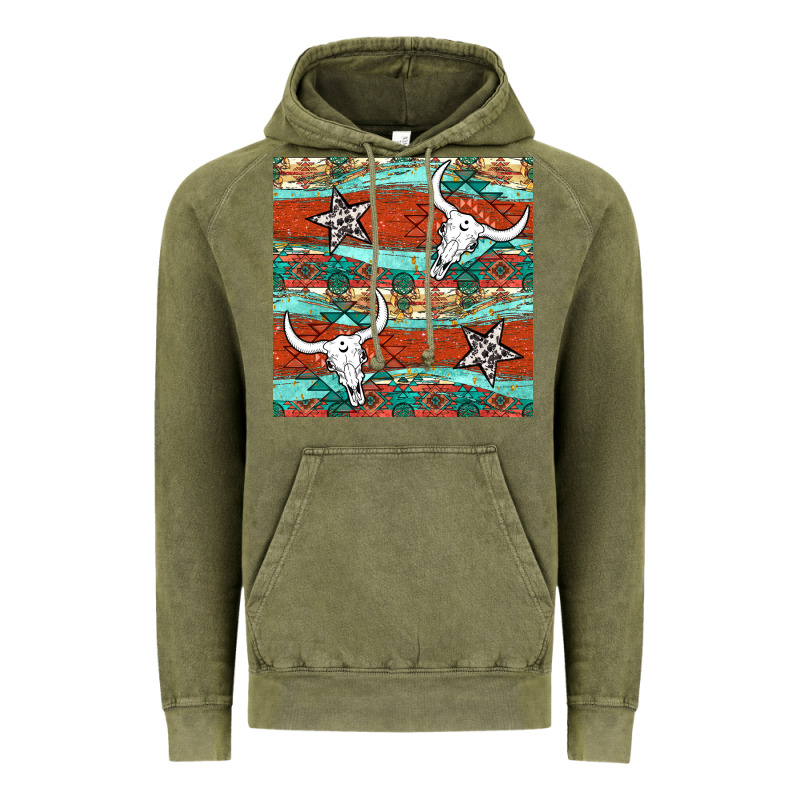 Western Aztec Bull Skull Stars Seamless Pattern Vintage Hoodie by BundleAndBundleShop | Teevron