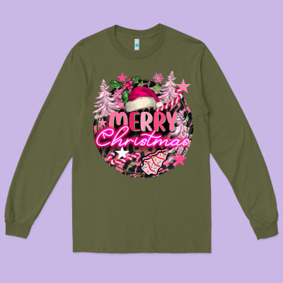 Pink Merry Christmas Long Sleeve Tee Designed By Fadigitalartstudio