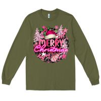 Army Green pink merry christmas Long Sleeve Tee - FaDigitalArtStudio