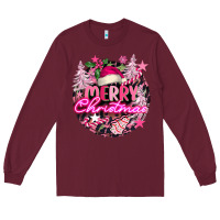 Burgundy pink merry christmas Long Sleeve Tee - FaDigitalArtStudio