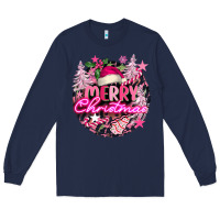 Navy pink merry christmas Long Sleeve Tee - FaDigitalArtStudio