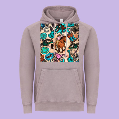 Western Cowgirl Seamless Pattern Vintage Hoodie Designed By Bundleandbundleshop